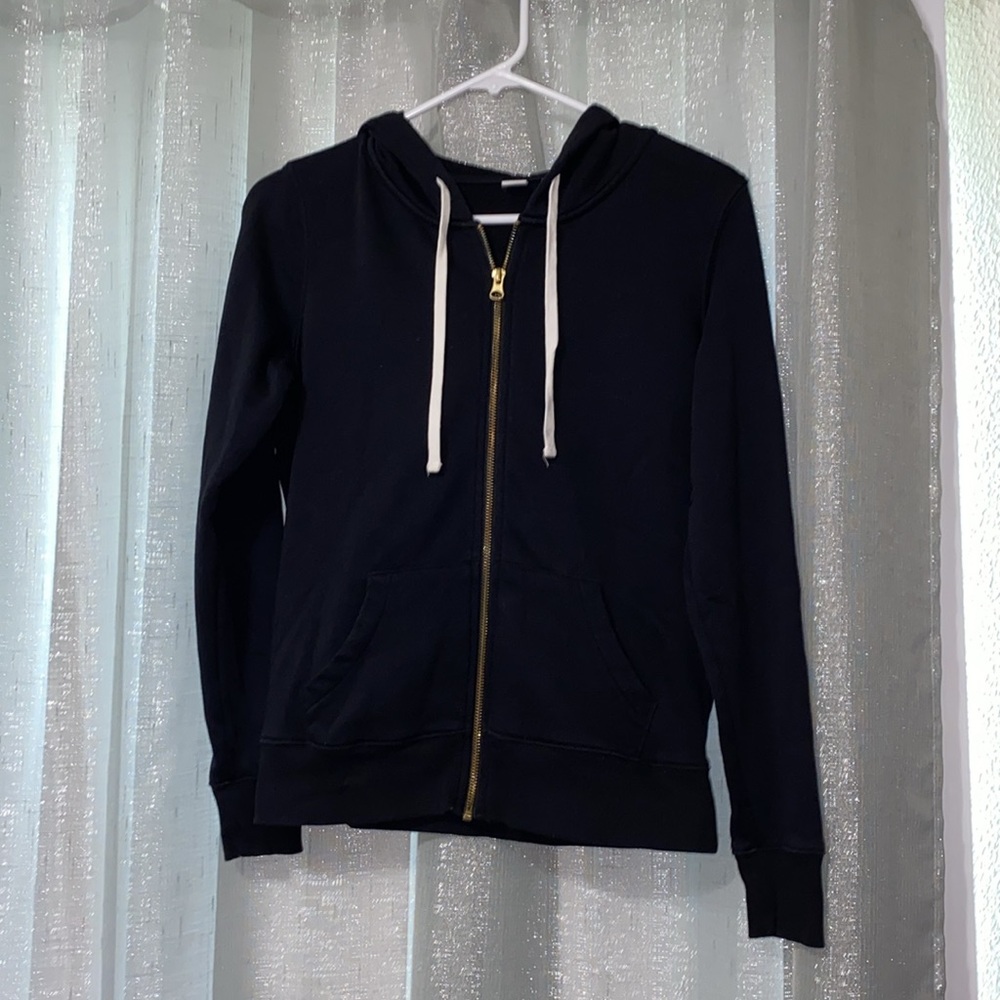 Old Navy Black Zip-Up Hoodie with White Drawstrings